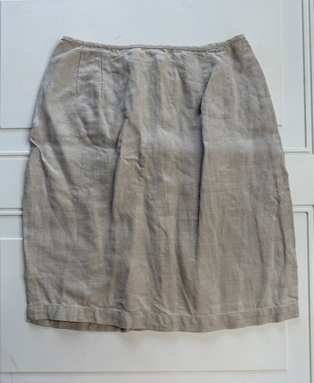 Emanuel Ungaro Vintage Womens Sz 4/38 Tan 100% Linen Zip Closure Mini Skirt